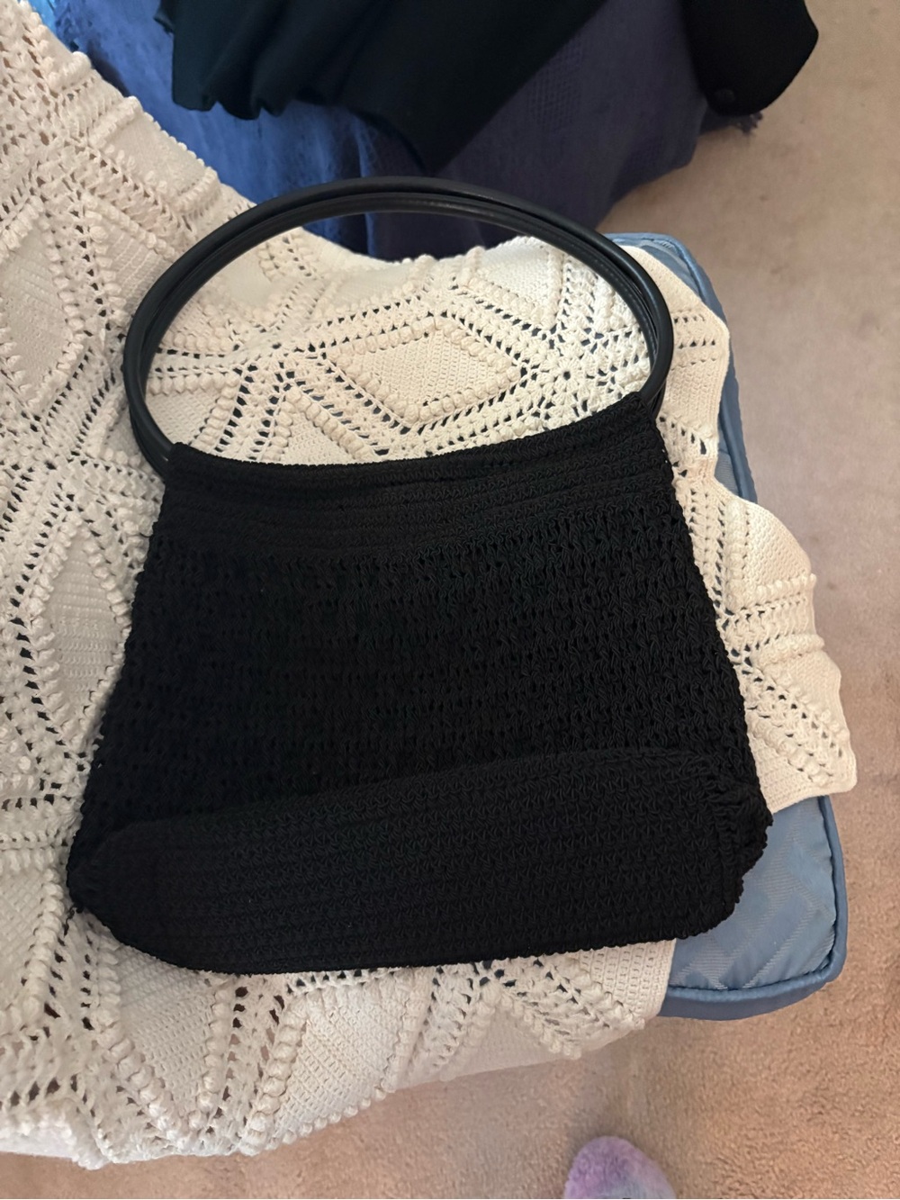minicci black Crochet Handbag with Circular Handles